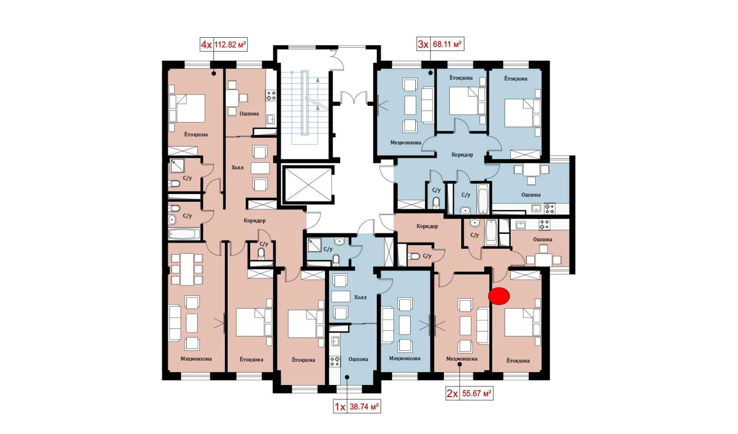 2-комн. квартира 55.67 м²  10/10 этаж | Жилой комплекс Ko'kcha-Oqtepa