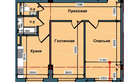 2-комн. квартира 62.4 м²  3/9 этаж | Жилой комплекс NUR BARAKA