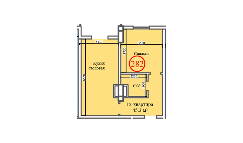 1-комнатная квартира 45.3 м²  14/14 этаж | Жилой комплекс Al-Barakat