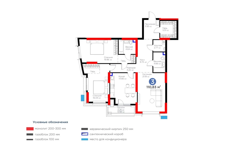 3-комн. квартира 110.83 м² 2/13 этаж | Жилой комплекс BI Flagman 3-комн. квартира 110.83 м² 2/13 этаж | Жилой комплекс BI Flagman