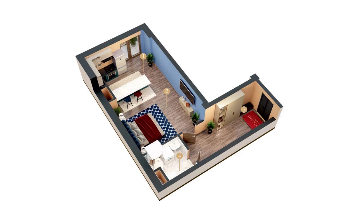 1-комн. квартира 41.92 м²  5/9 этаж | Жилой комплекс MINGCHINOR