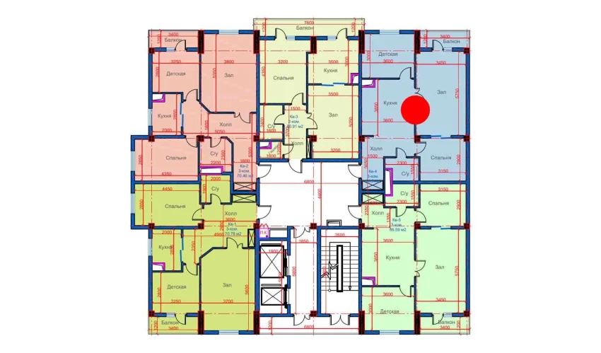 3-комнатная квартира 68.54 м²  11/12 этаж | Жилой комплекс Sokin city