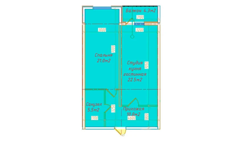 2-комнатная квартира 63.3 м²  16/16 этаж | Жилой комплекс DO'MBIROBOD RESIDENCE