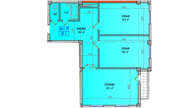 3-xonali xonadon 86.8 m²  3/9 qavat | Yuksalish Nurafshon Turar-joy majmuasi