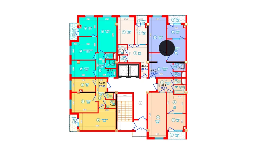2-комнатная квартира 58.25 м²  8/12 этаж | Жилой комплекс S-Tower