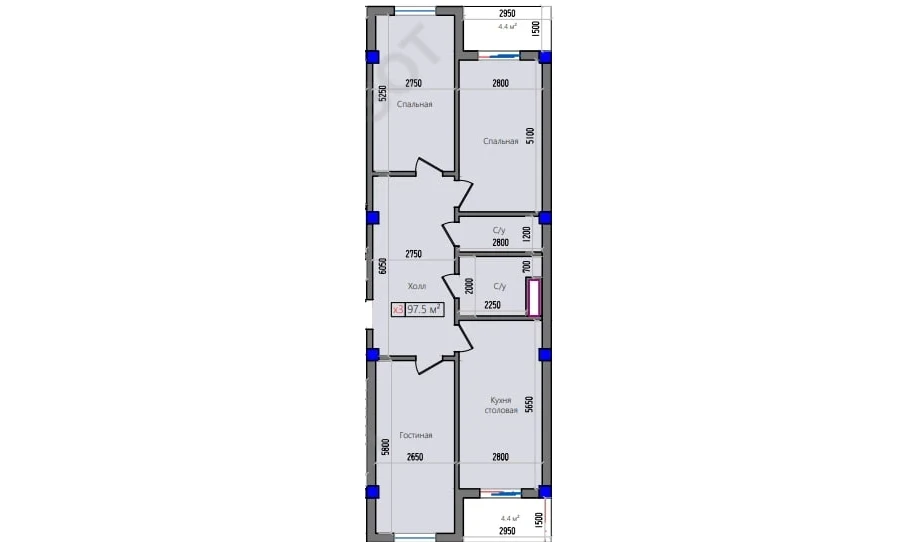 3-комнатная квартира 97.5 м²  6/7 этаж | Жилой комплекс Do'rmon Saroyi