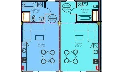 1-xonali xonadon 34 m²  2/13 qavat | Bright Residence Turar-joy majmuasi