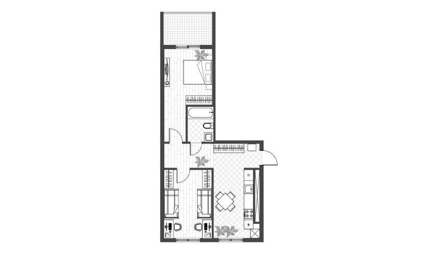 2-xonali xonadon 53.5 m²  7/14 qavat | PARVOZ Turar-joy majmuasi