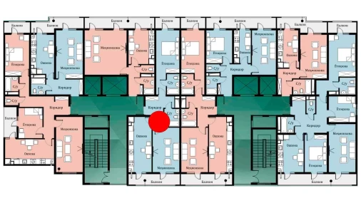 2-xonali xonadon 63.99 m²  5/16 qavat | SOKIN DIYOR Turar-joy majmuasi