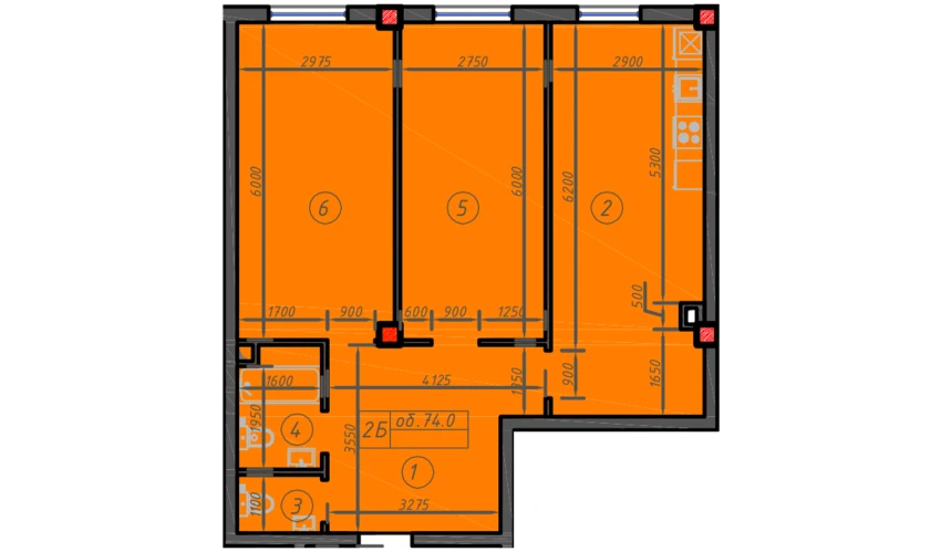 2-xonali xonadon 74 m²  1/12 qavat | Sokin hayot Turar-joy majmuasi