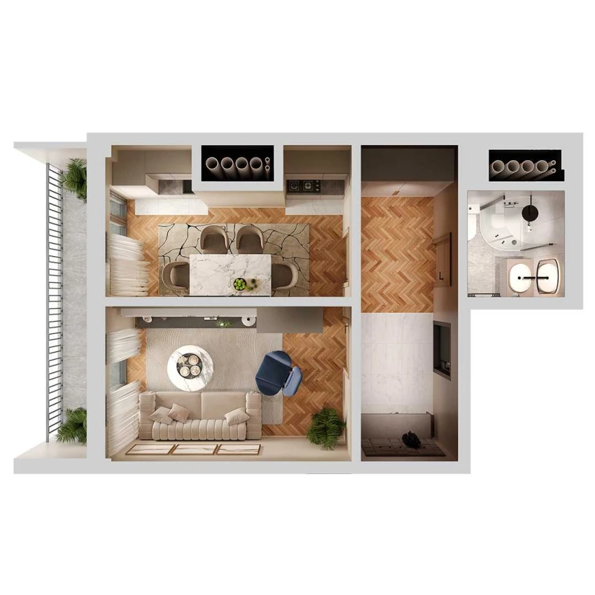 2-комн. квартира 38.1 м²  4/12 этаж | Жилой комплекс SOKIN SOHIL