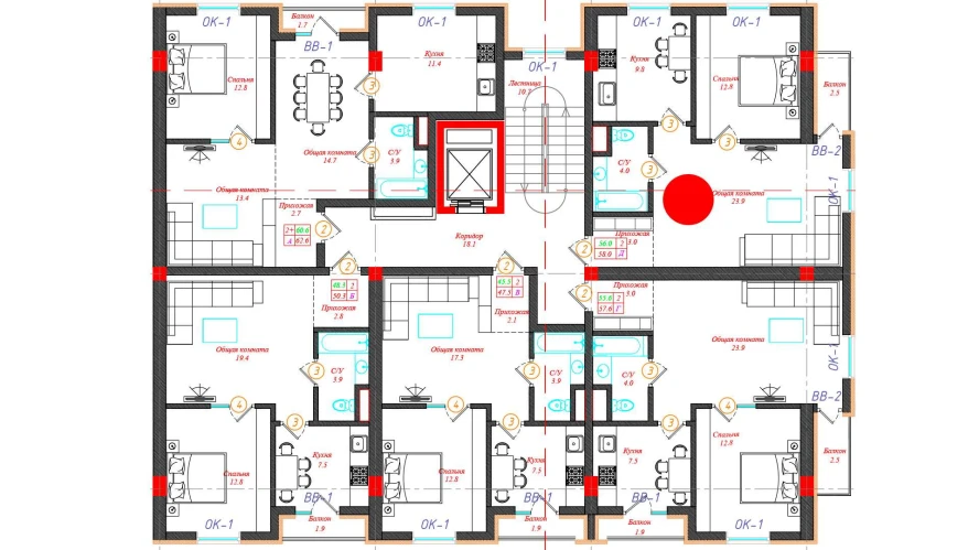 2-комн. квартира 58 м²  11/12 этаж | Жилой комплекс CHINARA PARK