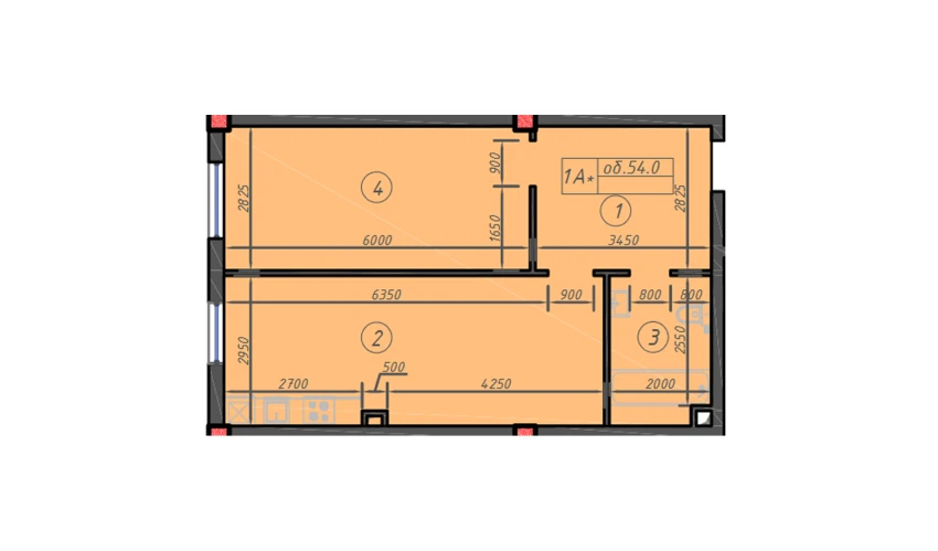 1-xonali xonadon 54 m²  1/12 qavat | Sokin hayot Turar-joy majmuasi