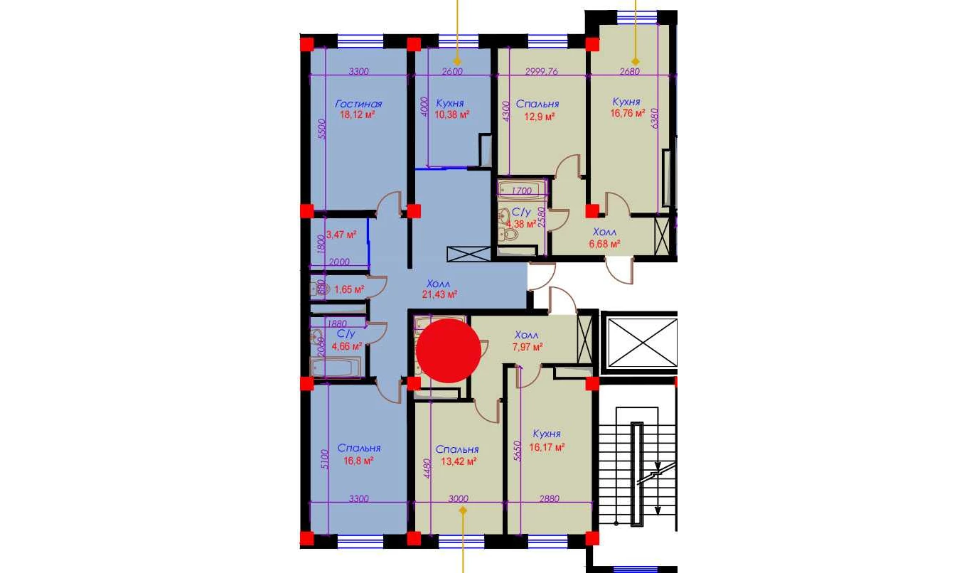1-xonali xonadon 43.01 m²  10/10 qavat | Ko'kcha-Oqtepa Turar-joy majmuasi