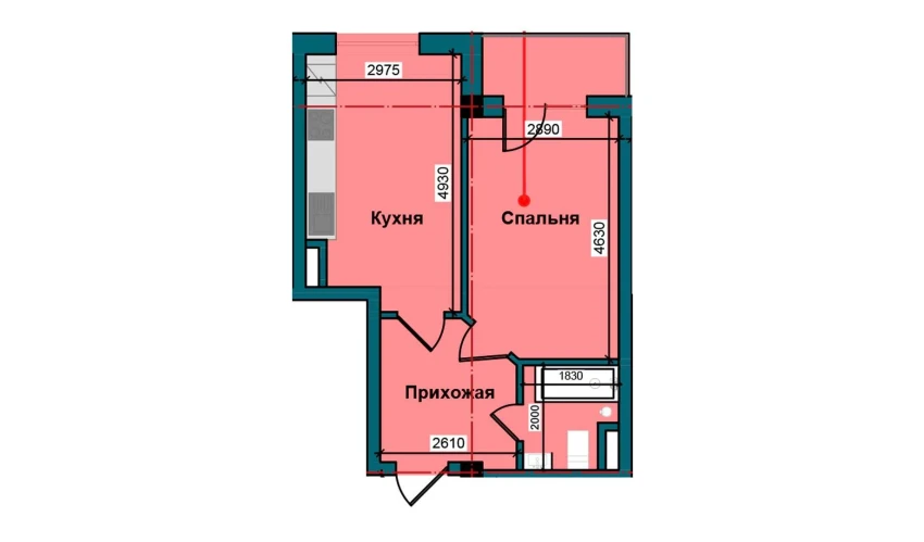 1-комнатная квартира 42 м²  4/9 этаж | Жилой комплекс NUR BARAKA