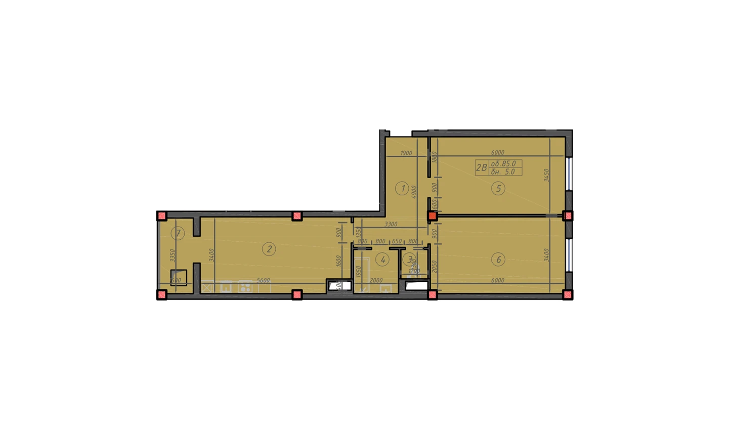 2-xonali xonadon 85 m²  5/12 qavat | Sokin hayot Turar-joy majmuasi