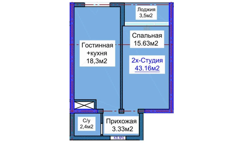 2-комнатная квартира 43.16 м²  16/16 этаж | Жилой комплекс ELITE ECO CITY