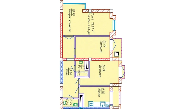 3-xonali xonadon 76.97 m²  6/10 qavat | Samarqand Park Avenue Turar-joy majmuasi