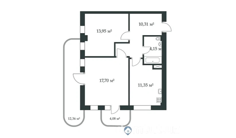 2-xonali xonadon 63 m²  5/13 qavat | Parkwood Turar-joy majmuasi