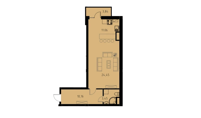 1-xonali xonadon 49.68 m²  8/9 qavat | MINGCHINOR Turar-joy majmuasi