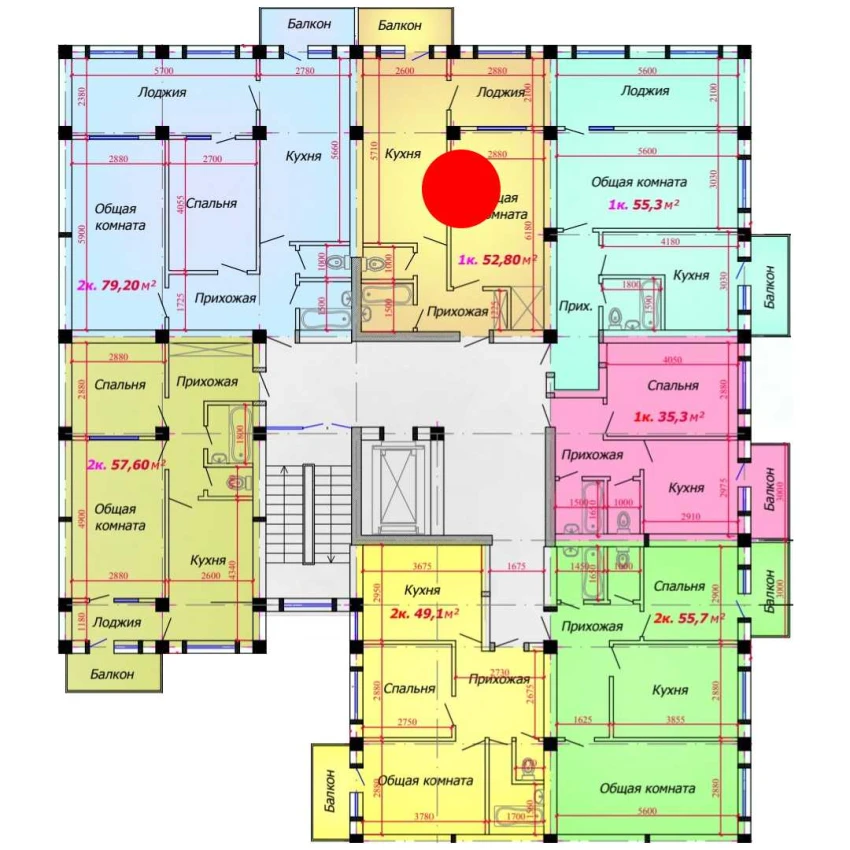 1-xonali xonadon 52.8 m²  3/9 qavat | VATAN Turar-joy majmuasi