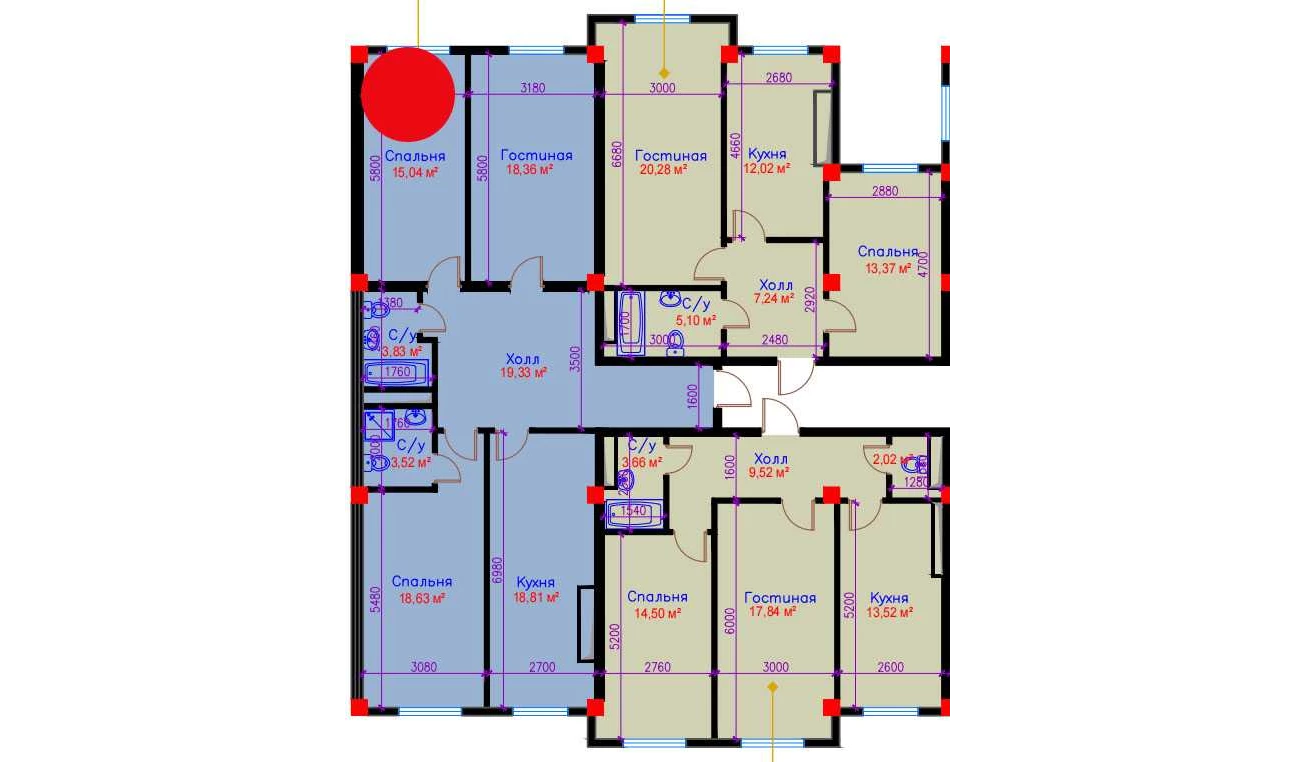 3-xonali xonadon 97.52 m²  10/10 qavat | Ko'kcha-Oqtepa Turar-joy majmuasi