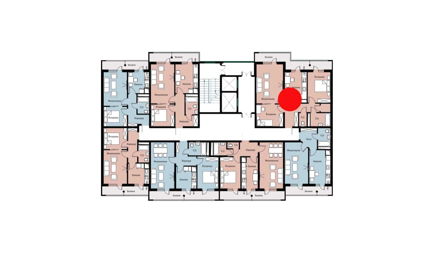 3-xonali xonadon 68.42 m²  10/16 qavat | SOKIN DIYOR Turar-joy majmuasi