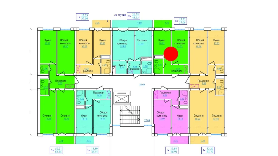 1-xonali xonadon 37.06 m²  3/9 qavat | PROVANS Turar-joy majmuasi