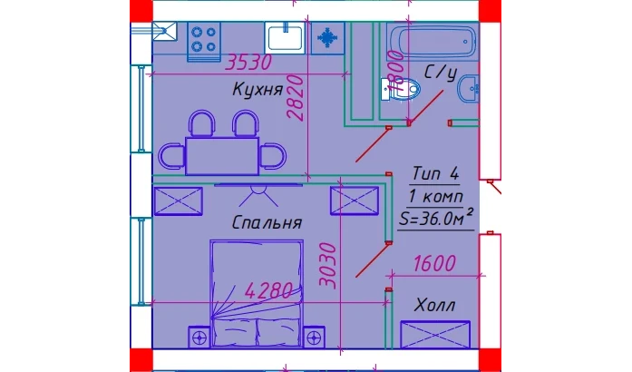 1-xonali xonadon 36 m²  3/10 qavat | Emir Turar-joy majmuasi