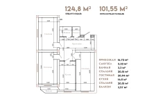 3-xonali xonadon 124.8 m²  3/10 qavat | AZAMATOV GROUP Turar-joy majmuasi