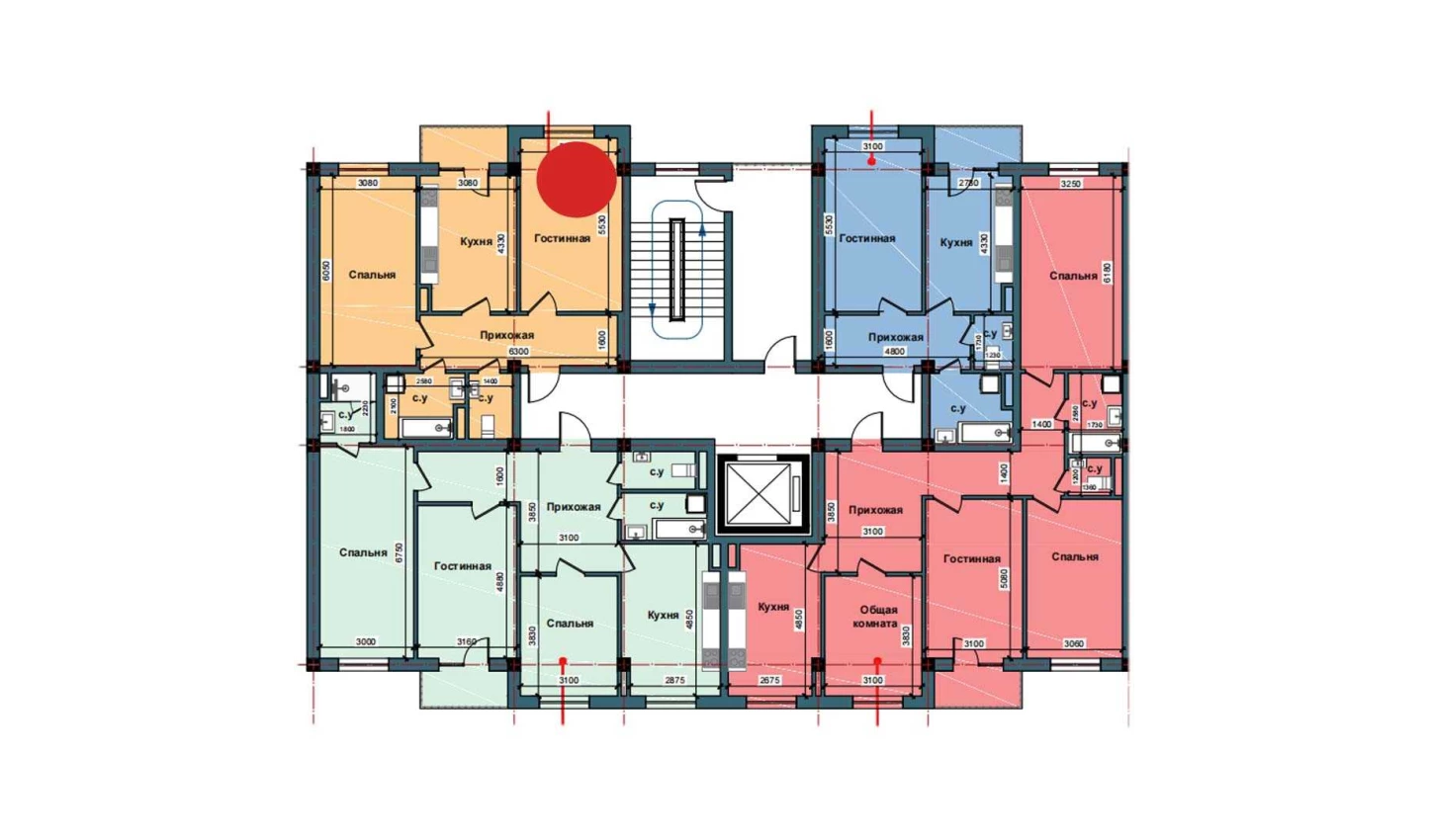 2-xonali xonadon 75 m²  4/11 qavat | NUR BARAKA Turar-joy majmuasi