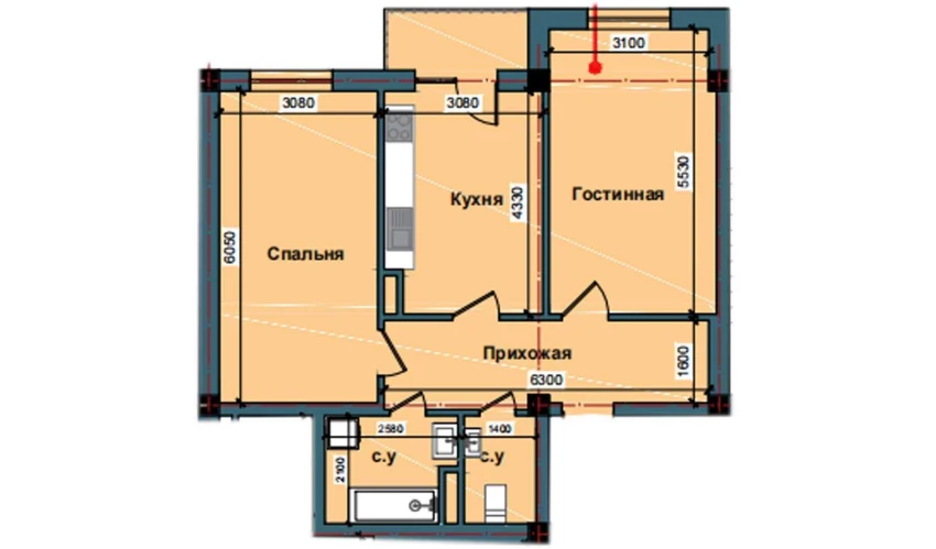 2-комнатная квартира 75 м²  10/11 этаж | Жилой комплекс NUR BARAKA