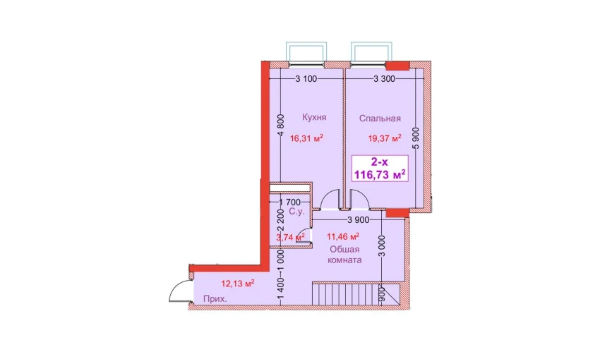 2-xonali xonadon 116.73 m²  1/8 qavat | CAPITAL AVENUE Turar-joy majmuasi