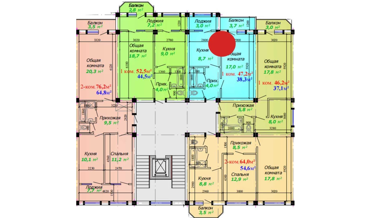 1-xonali xonadon 47.2 m²  6/7 qavat | Bunyodkor Turar-joy majmuasi