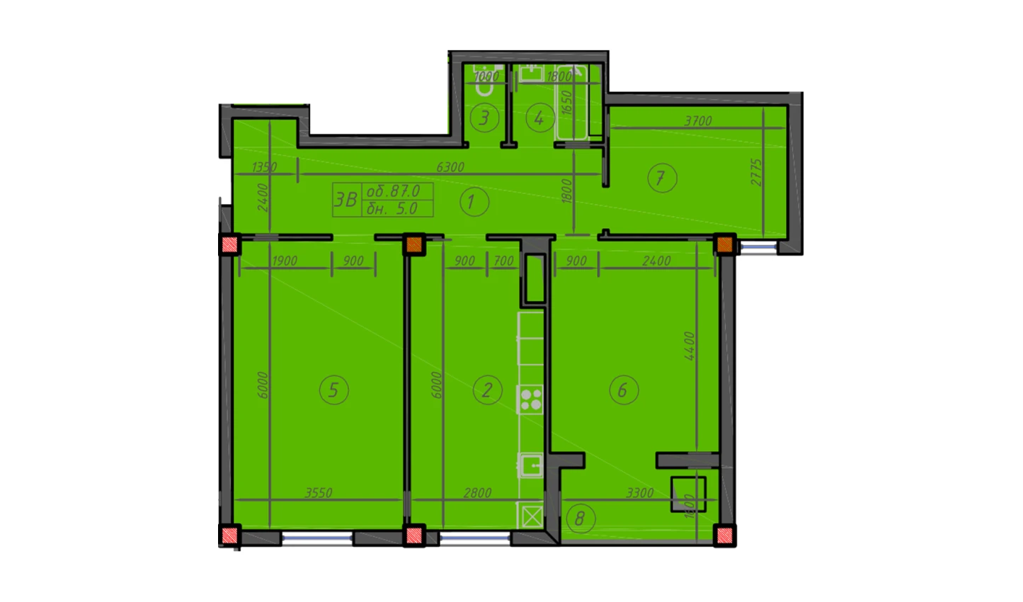 3-xonali xonadon 87 m² 12/12 qavat | Sokin hayot Turar-joy majmuasi 3-xonali xonadon 87 m² 12/12 qavat | Sokin hayot Turar-joy majmuasi