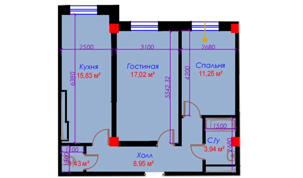 2-комн. квартира 59.31 м²  10/10 этаж | Жилой комплекс Ko'kcha-Oqtepa