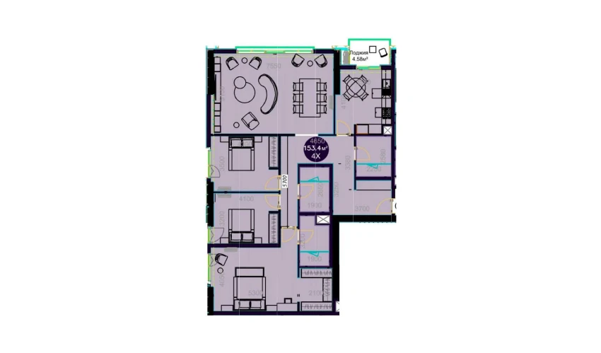 4-комнатная квартира 153.4 м²  11/22 этаж | Жилой комплекс Central Avenue