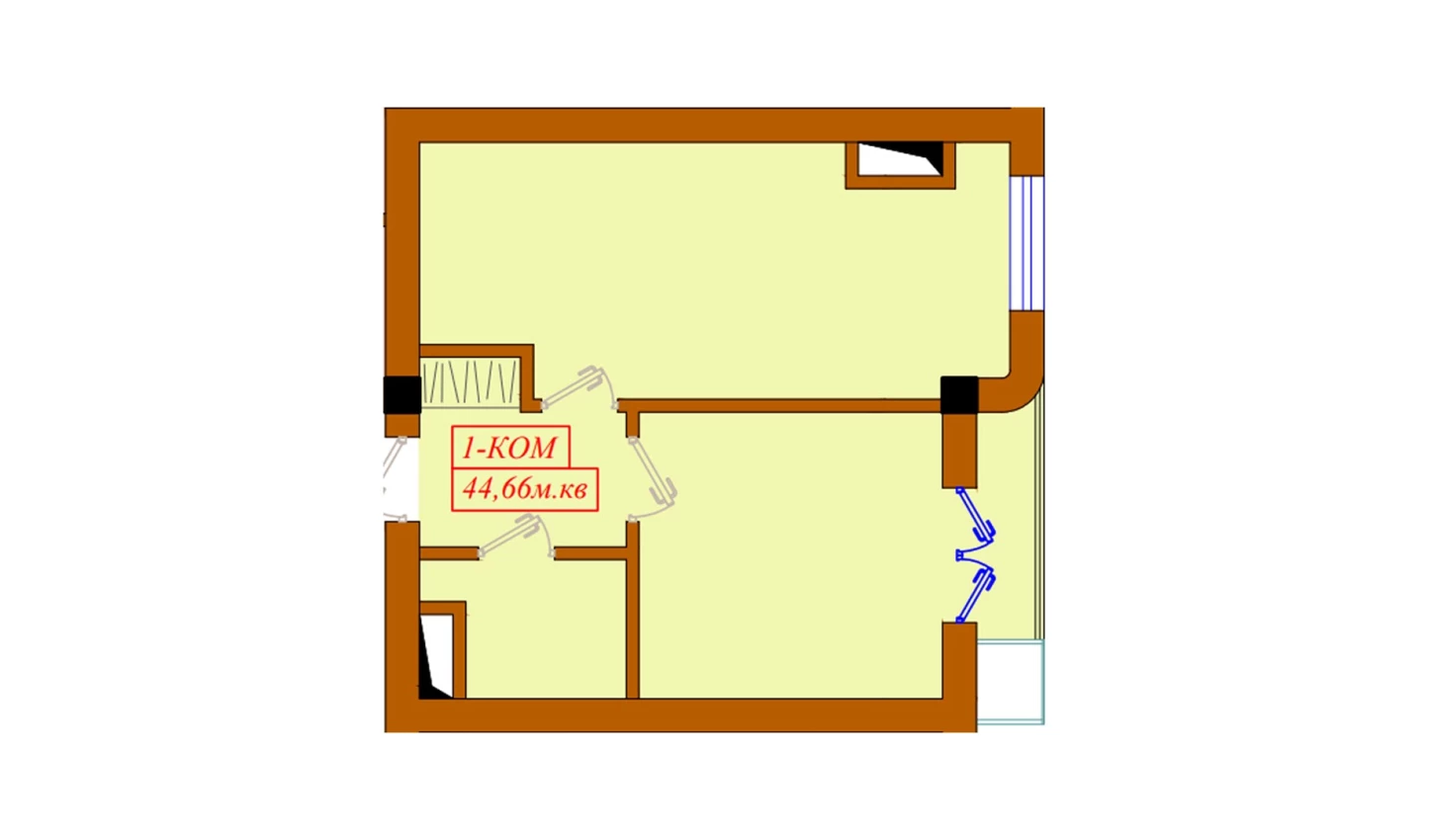 1-xonali xonadon 42.4 m²  2/12 qavat | Aviasozlar Plaza Turar-joy majmuasi