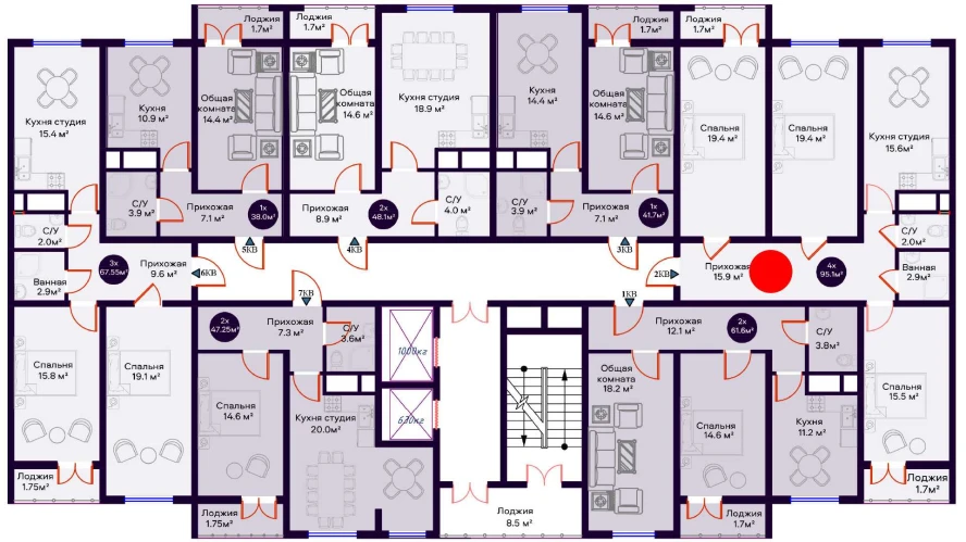 4-комн. квартира 95.1 м²  13/16 этаж | Жилой комплекс Crystal Avenue