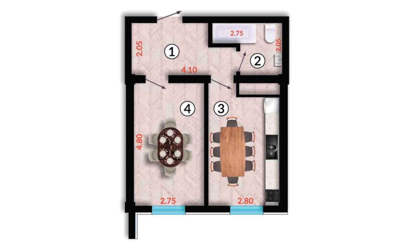 1-комн. квартира 40.7 м²  9/10 этаж | Жилой комплекс Ko'kcha-Oqtepa
