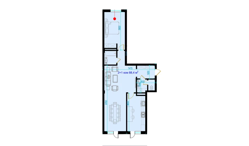2-комнатная квартира 93 м²  7/9 этаж | Жилой комплекс Rohat