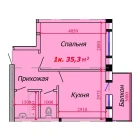 1-комн. квартира 35.3 м²  8/9 этаж | Жилой комплекс VATAN