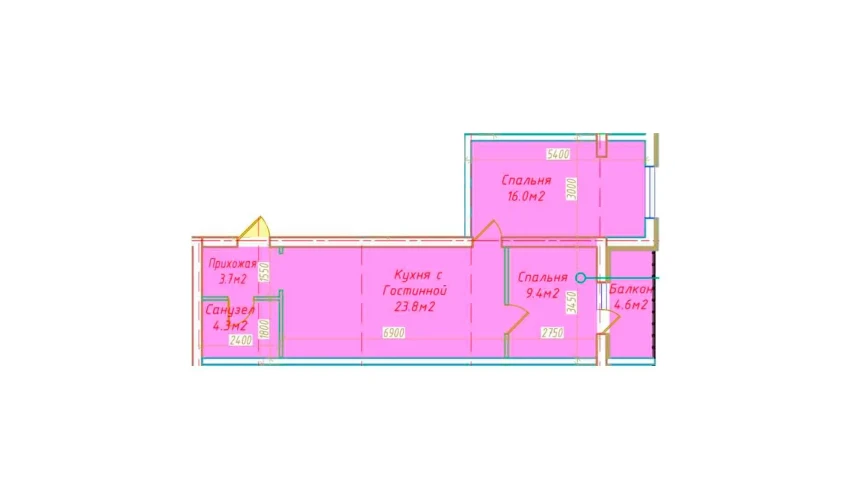 2-комнатная квартира 61.8 м²  3/16 этаж | Жилой комплекс DO'MBIROBOD RESIDENCE