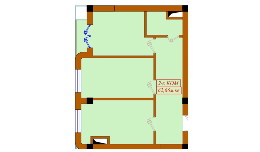 2-xonali xonadon 62.66 m²  11/11 qavat | Aviasozlar Plaza Turar-joy majmuasi