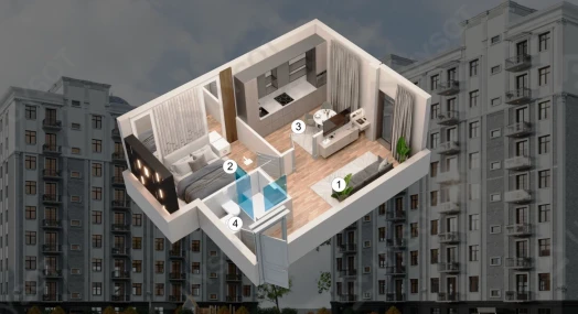 2-xonali xonadon 42.45 m²  2/9 qavat | Turkiston Plaza Turar-joy majmuasi