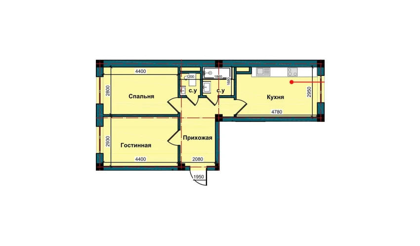 2-комнатная квартира 56.1 м²  1/10 этаж | Жилой комплекс NUR BARAKA