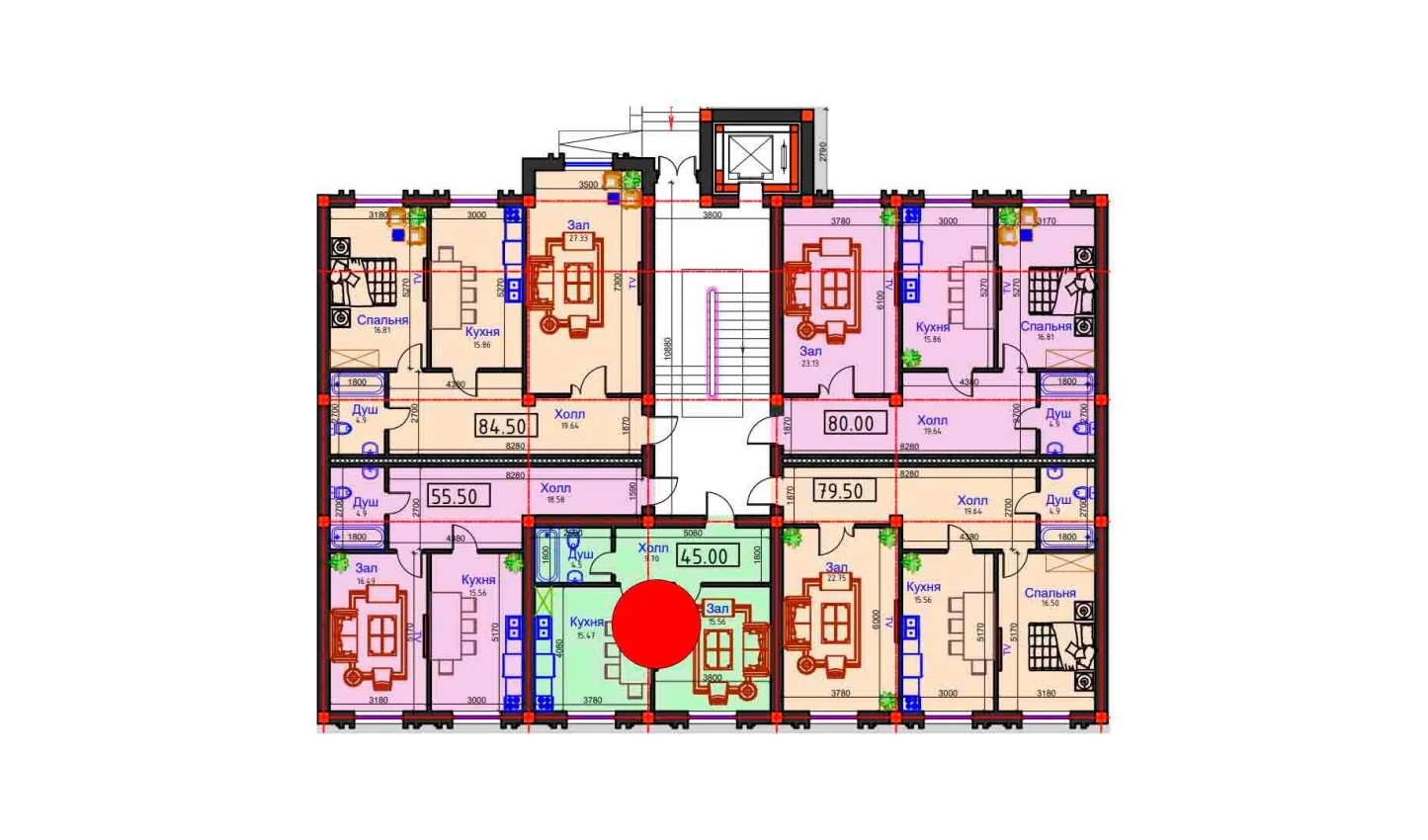 1-xonali xonadon 45 m²  1/9 qavat | BAHOR Turar-joy majmuasi