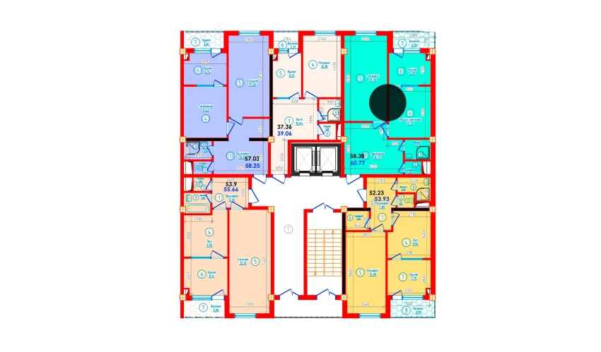 2-комнатная квартира 60.77 м²  10/12 этаж | Жилой комплекс S-Tower
