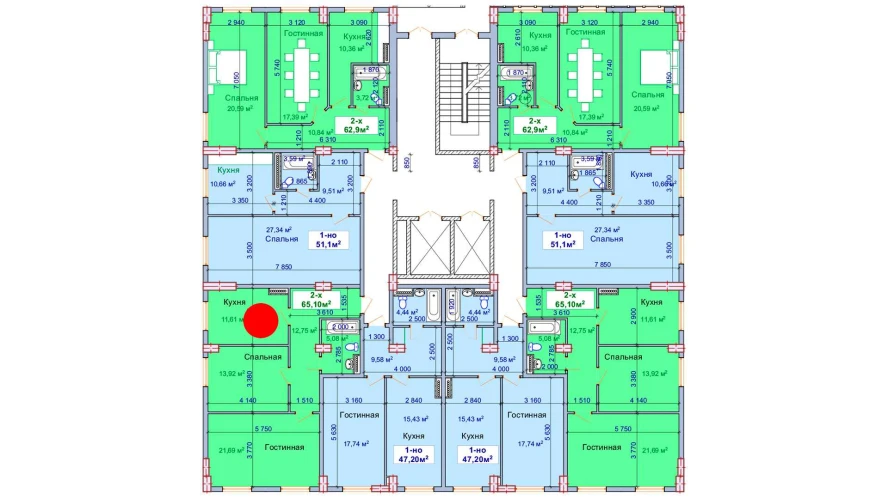 2-комн. квартира 65.1 м²  1/9 этаж | Жилой комплекс SHAYX-UL OLAM