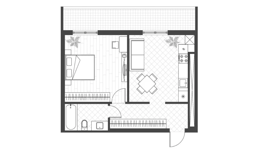 1-xonali xonadon 43.6 m²  5/12 qavat | PARVOZ Turar-joy majmuasi